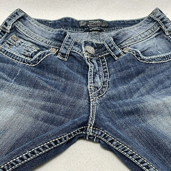 Silver Jeans Suki Surplus Bootcut Women W27 Blue Distress Western Cowboy Cowgirl - Picture 5 of 10